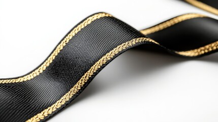 Premium quality badge ribbon in black and gold isolated on a white background featuring a made in quality design