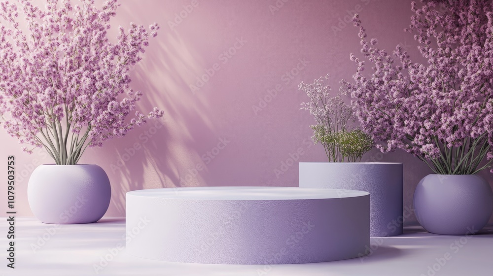 Aufkleber lilac purple podium set against a contemporary block backdrop for product display 3d render