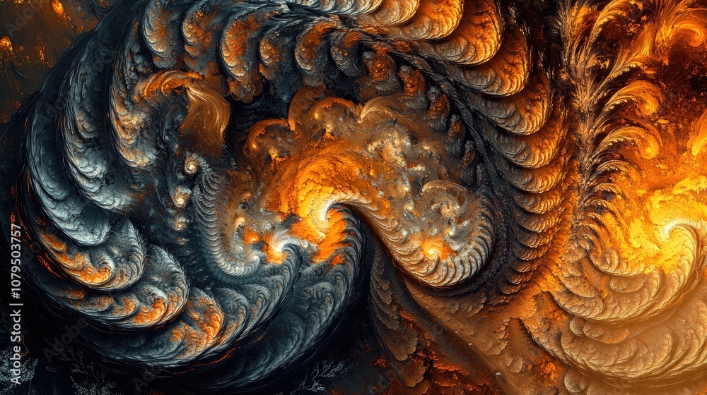 Poster vibrant and chaotic abstract fractal pattern with intricate shapes perfect as a background or wallpa