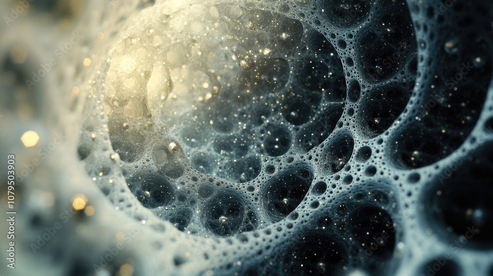 Poster abstract fractal illustration resembling galaxies in a 3d cartoon rendering