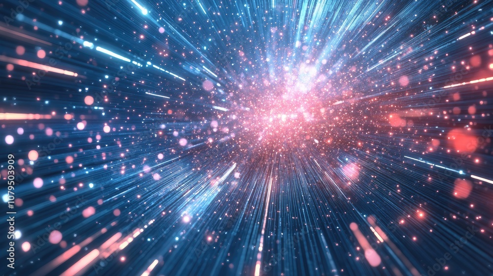 Aufkleber White abstract background featuring a 3D cartoon rendering of a high tech network cyberspace grid and a starry outer space texture 3D illustration