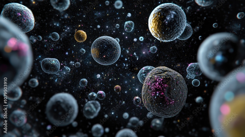 Poster 2D illustration featuring a 3D cartoon rendering Background of a realistic star pattern Deep interstellar space with stars planets and moons Various imaginative science fiction backdrops Space art