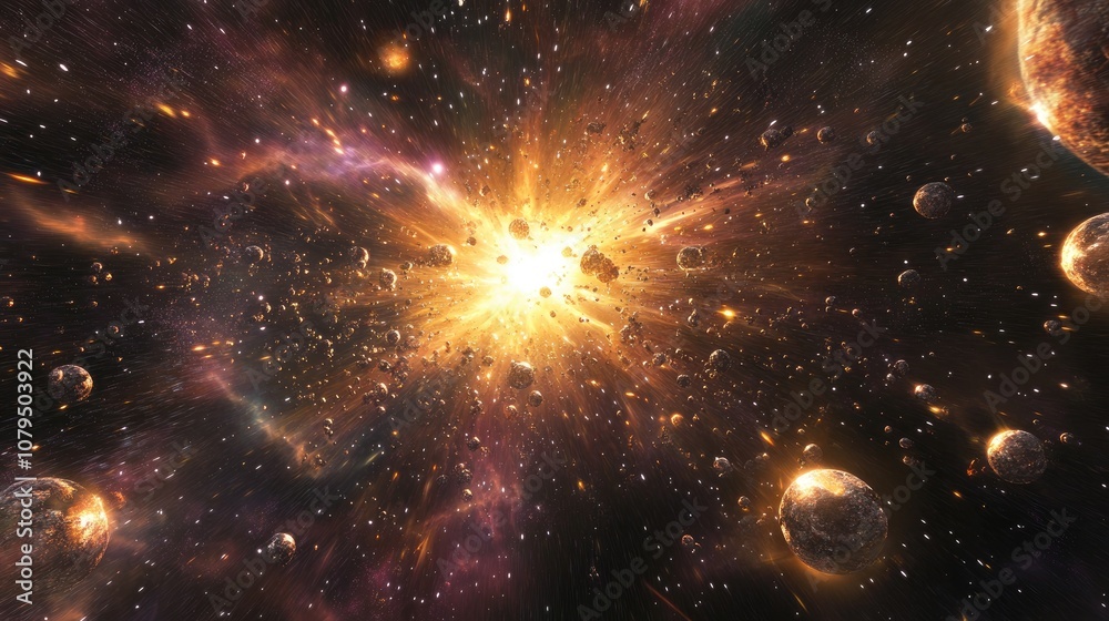 Poster 3d cartoon depiction of a nebula and gas congestion in a star field within space