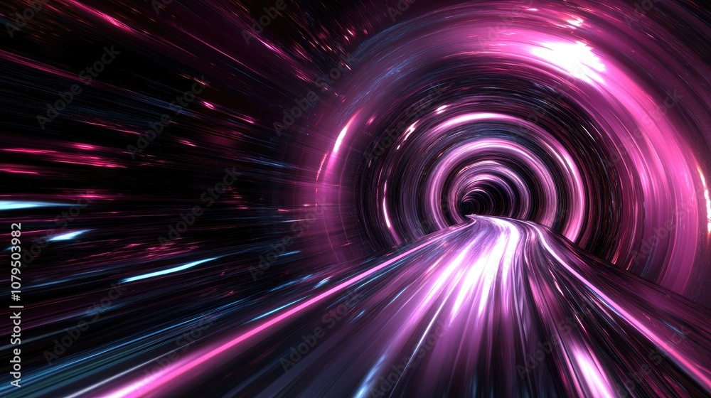 Poster Abstract speed tunnel warp in a 3D cartoon rendering featuring distortion of space and travel through time