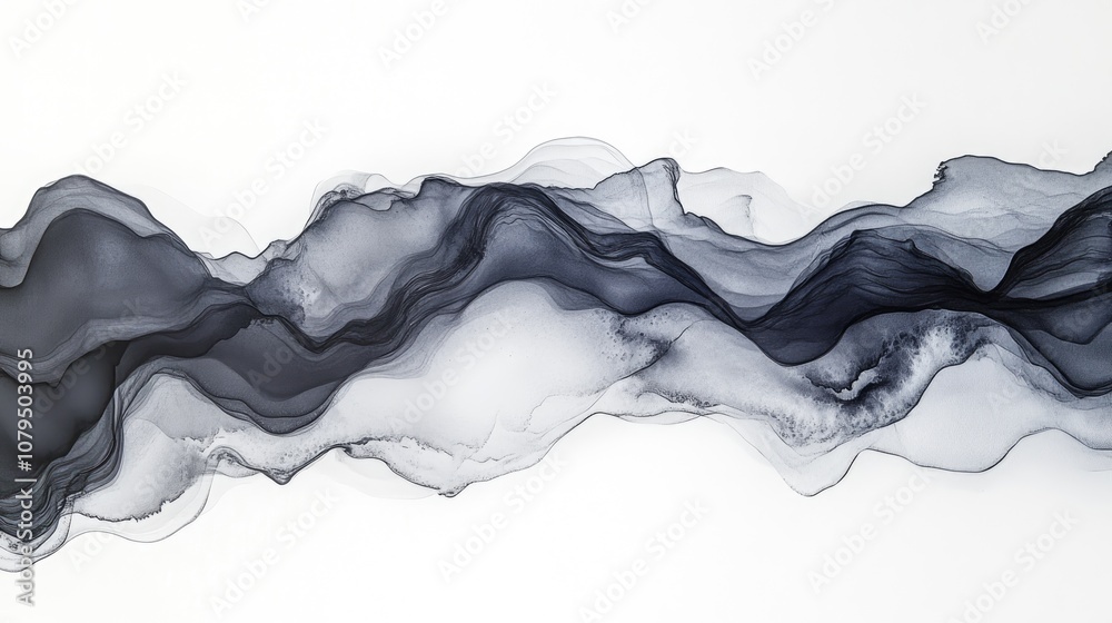 Aufkleber black ink and watercolor textures on a white paper background featuring 3d cartoon rendering with pa