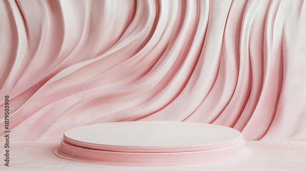 Poster pink circular podium for displaying items or products featuring a light colored twisted background m