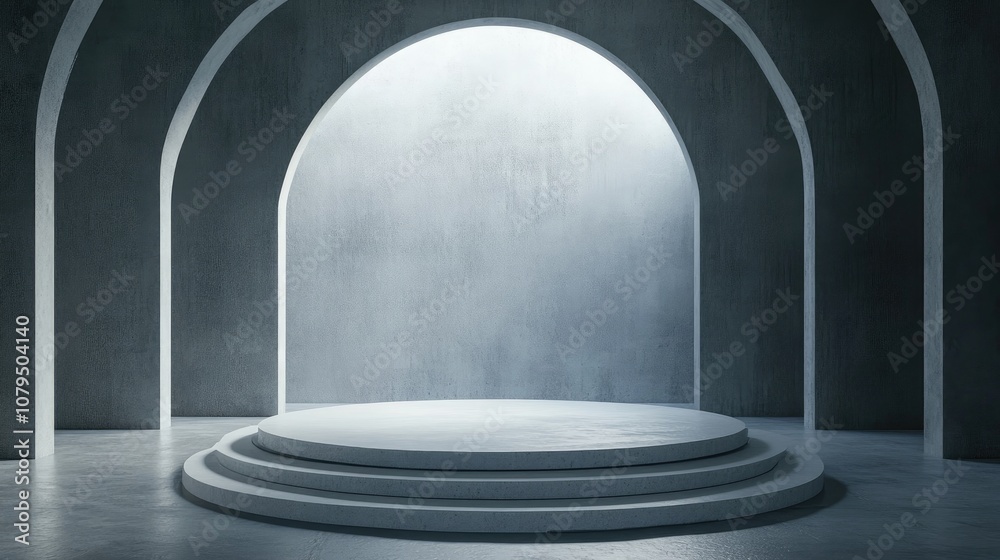 Aufkleber 3D rendering of a circular platform in a vacant space Digital computer graphic