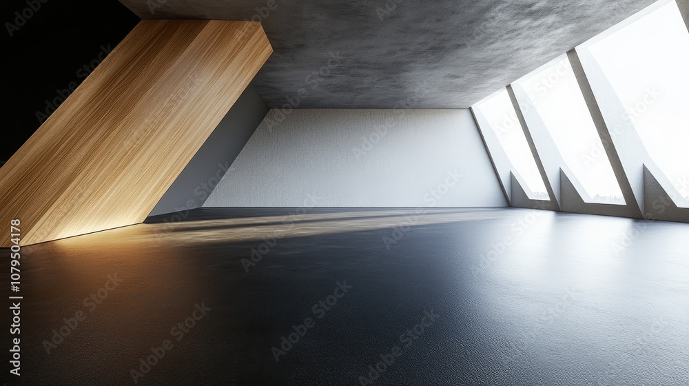 Leinwandbilder Abstract modern architecture with a black background featuring an empty open space interior 3D rendering