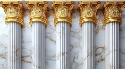 Elegant Golden and White Marble Columns in a Classic and Modern Style 3D Illustration