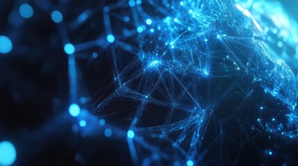 Obraz premium Abstract blue plexus design showcasing fantasy technology and engineering elements Features depth of field effects and 3D rendering techniques