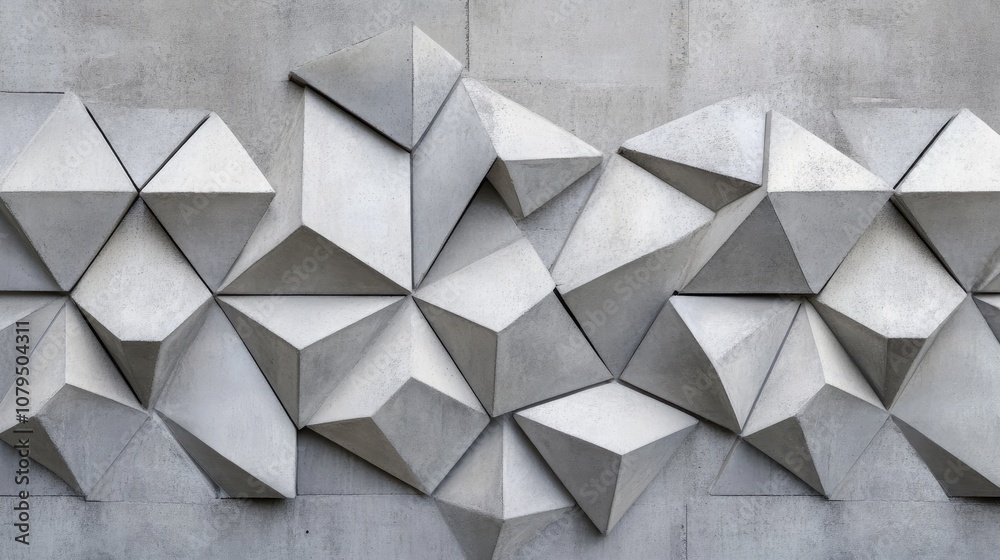Poster Abstract gray triangular cement mosaic tiles featuring geometric hexagons and triangles creating a textured background suitable for walls or wallpapers