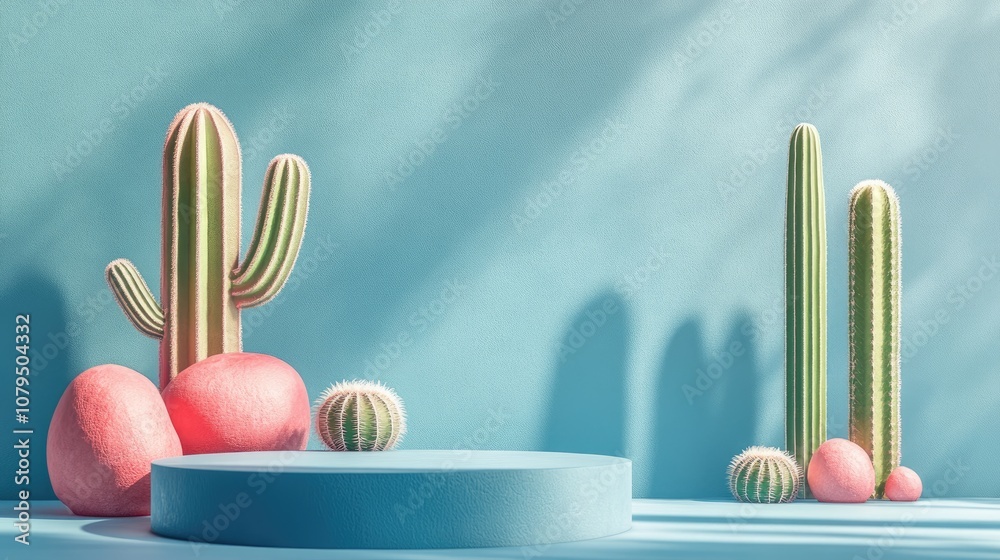 Poster 3d render of a podium or platform designed for product promotion featuring trendy natural elements l
