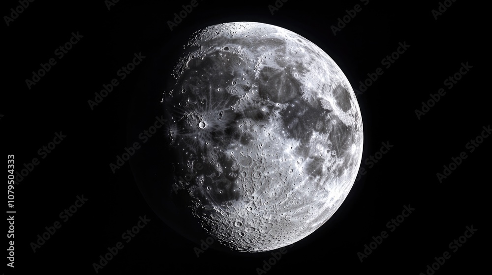 Aufkleber Half Moon Background in 3D Cartoon Rendering Realistic Moon The Moon is an astronomical body that orbits planet Earth serving as its only permanent natural satellite