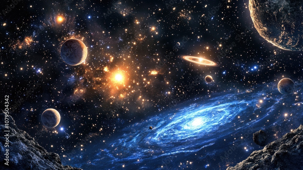 Aufkleber dark interstellar space depicted in a 3d cartoon rendering a 2d illustration featuring stars in deep