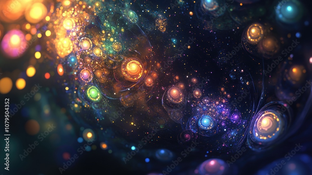 Poster Colorful glowing space mandala a computer generated abstract background in 3D cartoon rendering