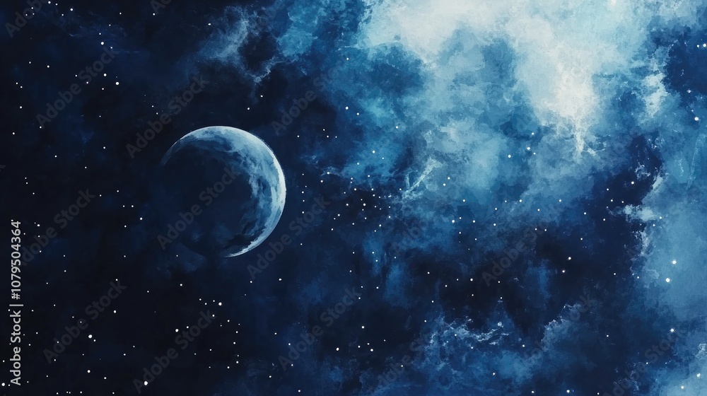 Poster Watercolor space background in 3D cartoon rendering