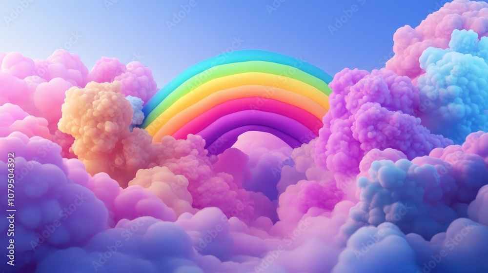 Poster rainbow cloud 3d background phone wallpaper with 3d cartoon rendering