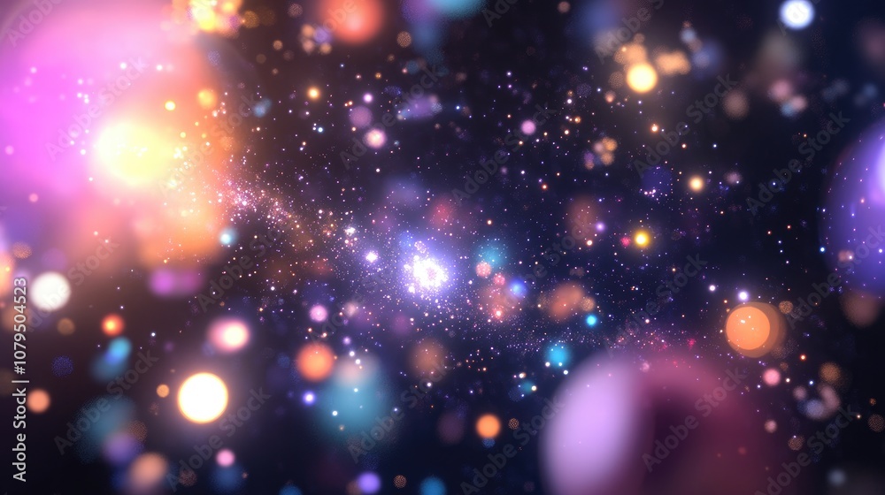 Poster cartoon rendering in 3d of galaxies stars and planets in outer space highlighting the beauty of spac