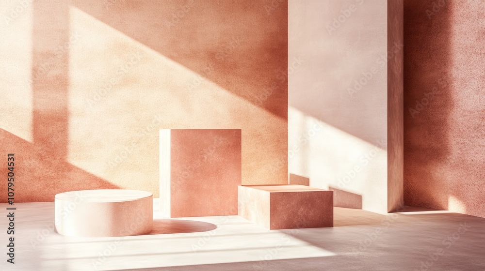 Leinwandbilder 3d geometric shapes featuring a dusty pink cube and box podium in a minimal studio background abstra