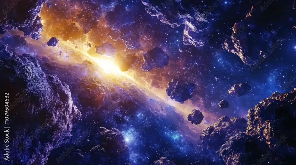 Poster watercolor space background in 3d cartoon rendering
