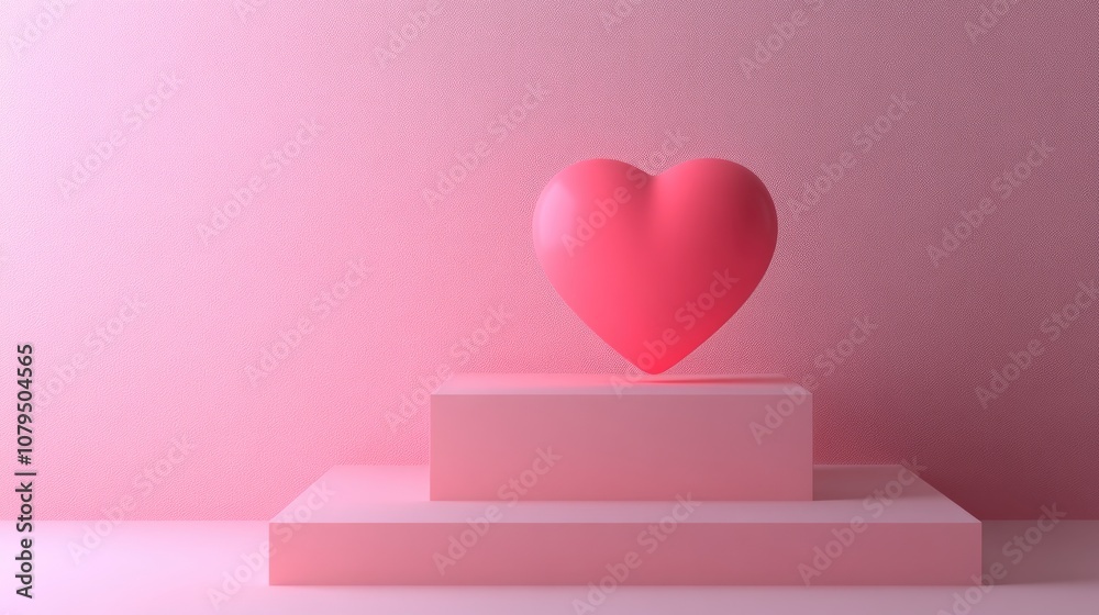 Poster A 3D rendering of a display stand featuring a pink heart against a plain pink background