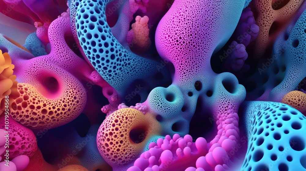 Poster Abstract fractal background illustrations featuring textured chaos in a 3D cartoon rendering