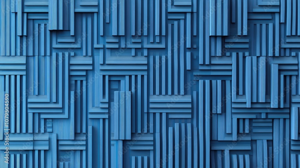 Leinwandbilder 3D illustration featuring rows of blue cubes and stripes creating a parallelogram pattern Technological geometric background with a seamless design of fading lines