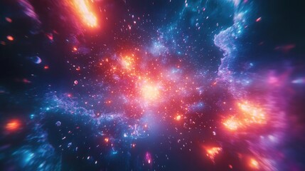 Obraz premium Abstract space background with a 3D cartoon rendering science fiction wallpaper A fantastic galaxy filled with star explosions in the universe illustrating planets in a distant solar system