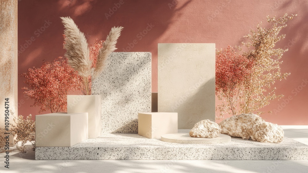 Leinwandbilder 3D rendering of an abstract square backdrop featuring a conceptual display scene for showcasing products or sales
