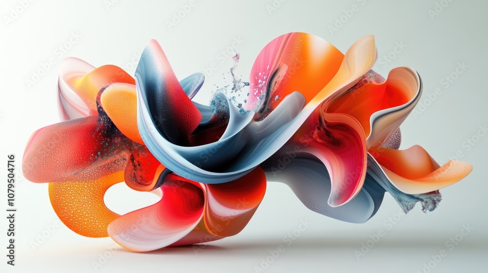 Poster three dimensional rendering of a vibrant abstract design featuring flowing shapes and dynamic colors