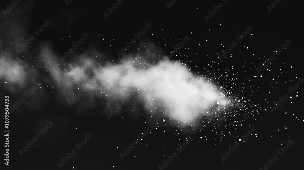 Aufkleber Flying dust particles on a black background in a 3D cartoon rendering