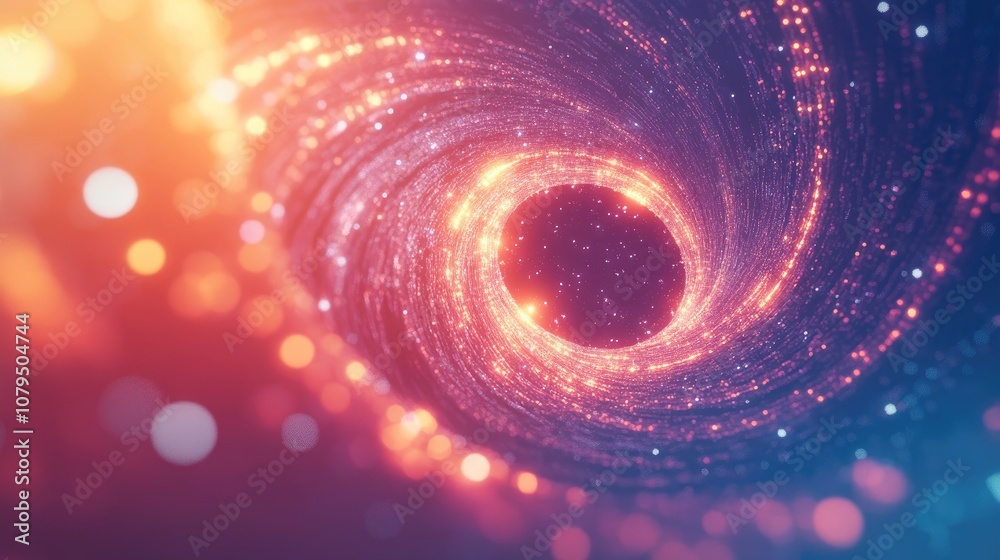Aufkleber Abstract ring background featuring a luminous swirling backdrop in a 3D cartoon rendering A glowing spiral and energy flow tunnel create a shining round frame with light circles and light effects
