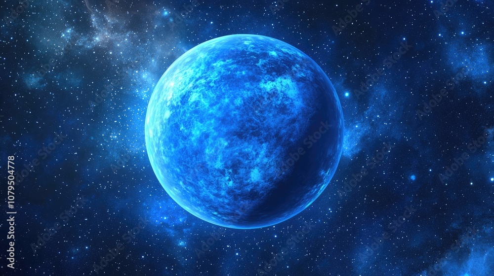 Poster 3d cartoon visualization of a blue planet within a starry cosmic space stunning perspective featurin
