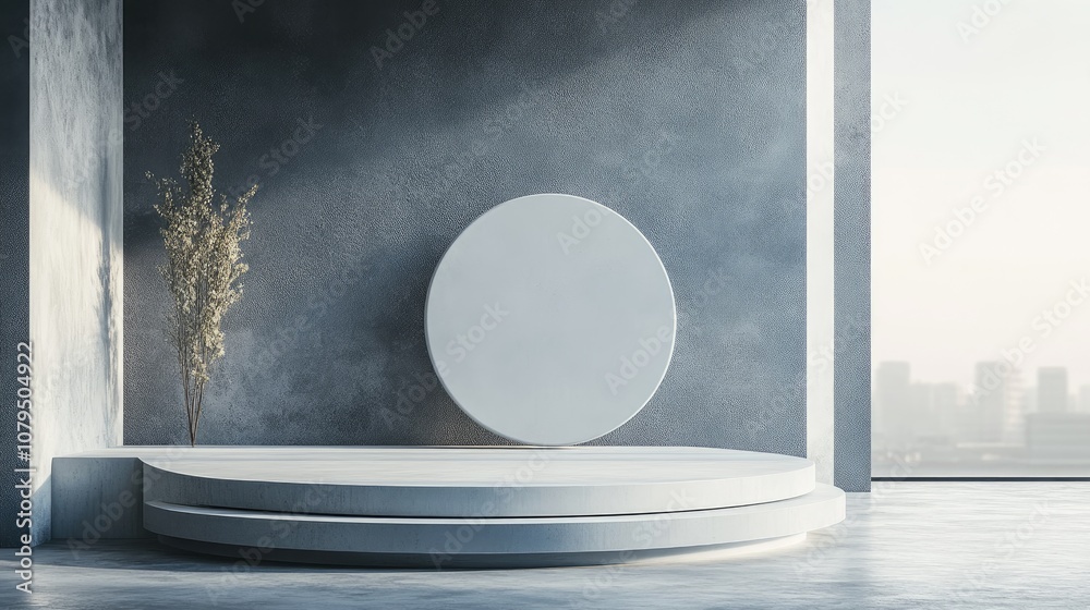 Poster 3D podium set against a grey backdrop designed for showcasing products online 3D rendering and illustration