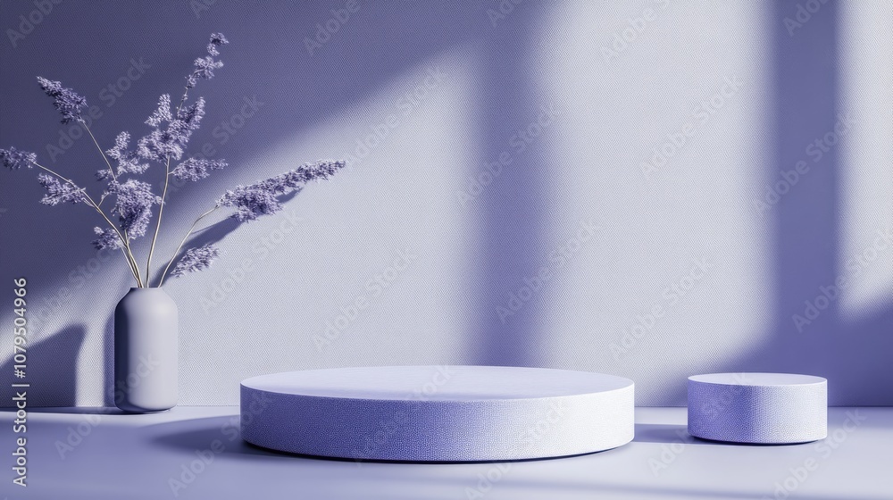 Poster 3D product podium mockup featuring an abstract design in a violet backdrop rendered illustration in the trending color of 2022