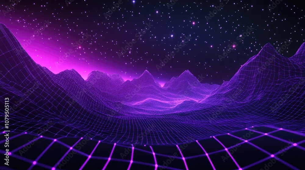 Leinwandbilder abstract ultraviolet landscape in a 3d cartoon rendering featuring a dark background with a purple c