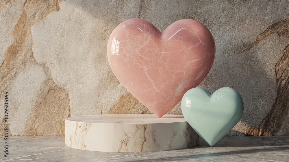 Poster minimal heart shaped background mockup featuring a pedestal scene for product presentation 3d render