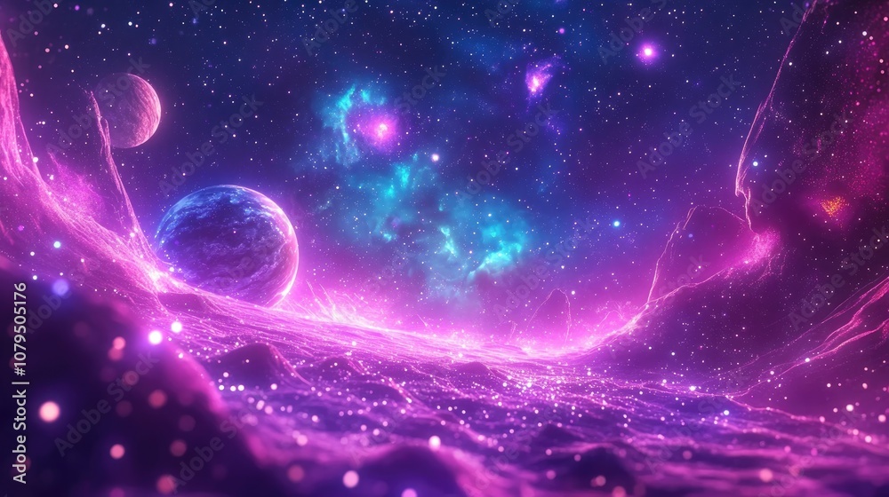 Poster 3d cartoon depiction of stars from a planet and galaxy in open space