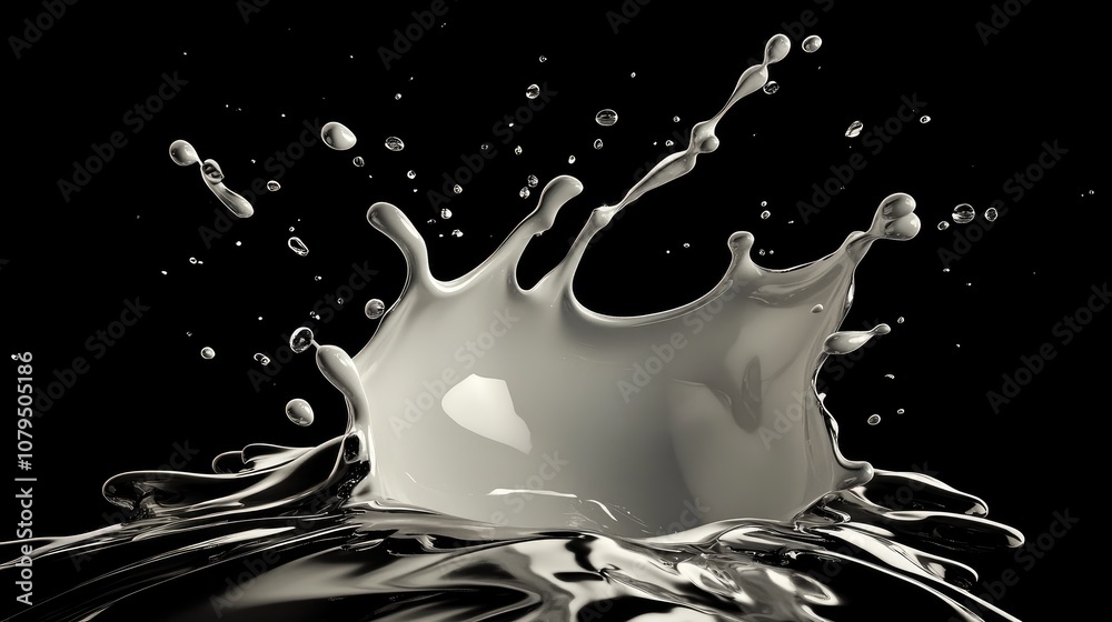 Poster monochrome liquid splash in dynamic motion created through 3d illustration and rendering techniques