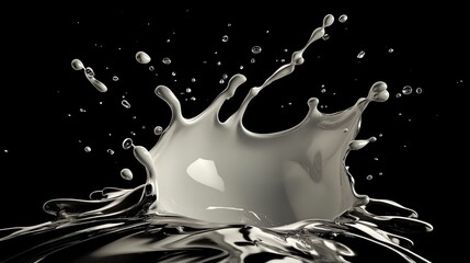 Monochrome liquid splash in dynamic motion created through 3D illustration and rendering techniques