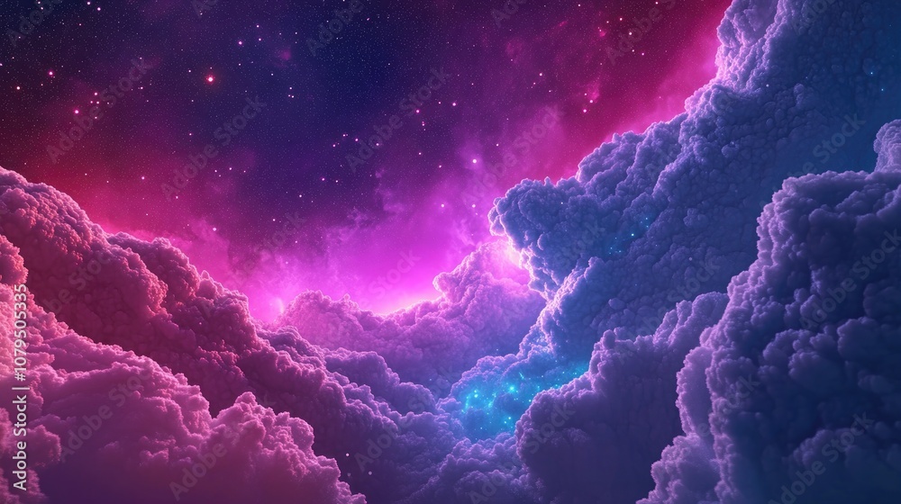 Poster background illustration of galaxies and nebula in 3d cartoon rendering