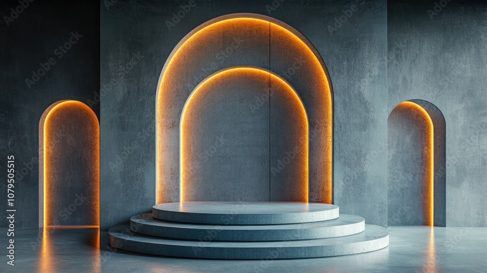 Fototapete abstract background featuring a podium and wall design created through 3d illustration and rendering