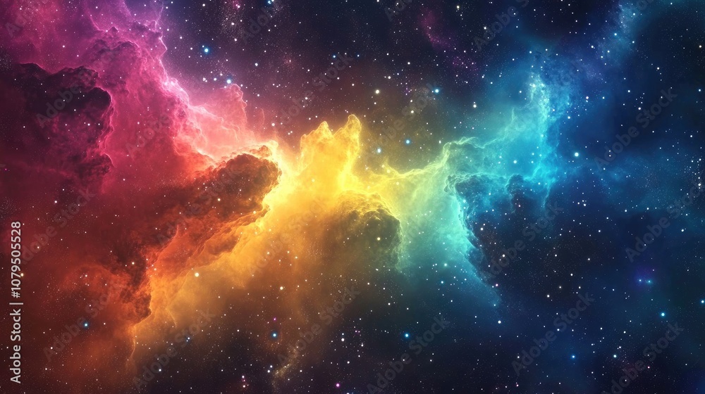 Poster galaxy nebula and gas in a 3d cartoon rendering
