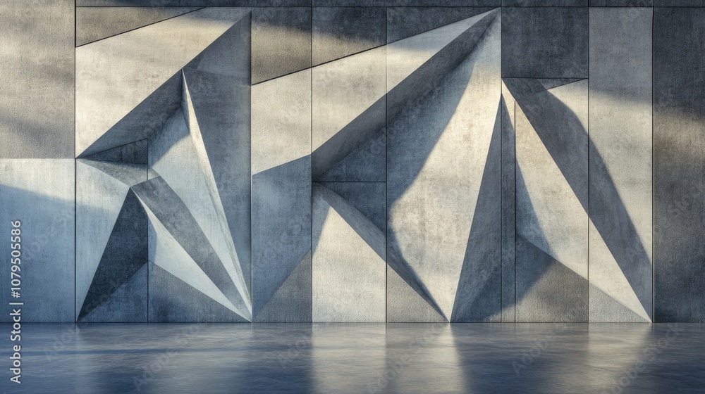 Aufkleber geometric wall design in an abstract architectural interior 3d rendering