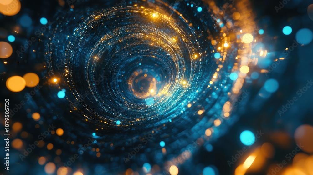 Fototapete Glowing blue circles in a cosmic setting an abstract background created through computer graphics