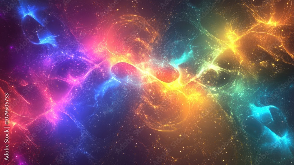 Poster Cartoon rendering in 3D of an abstract space background featuring mystical light for design purposes