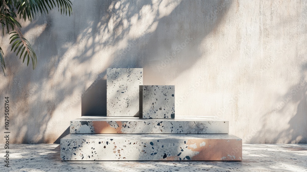 Leinwandbilder geometric shape backdrop featuring 3d rendered terrazzo and concrete podium in a square with shadows