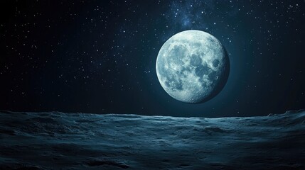 Half Moon Background in a 3D cartoon rendering Realistic moon The Moon orbits planet Earth as its only permanent natural satellite