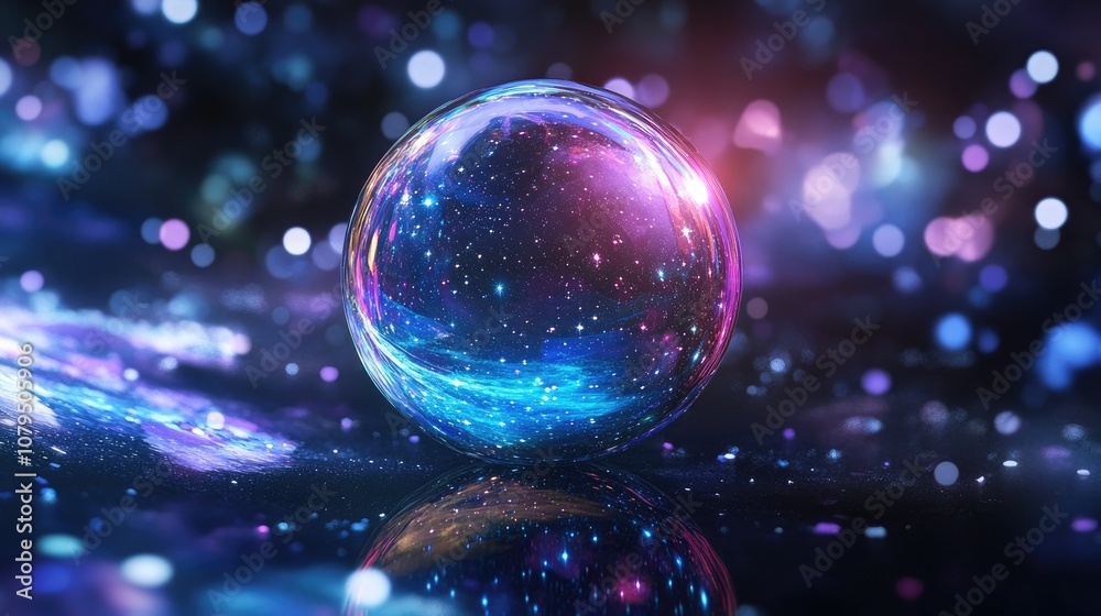Leinwandbilder 3d rendering of a cartoon sphere featuring stars and outer space elements