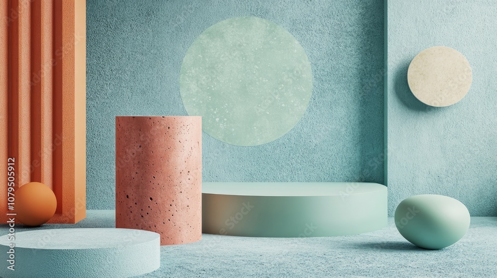 Leinwandbilder minimalist scene featuring a corner podium with an abstract backdrop geometric shapes set against a 